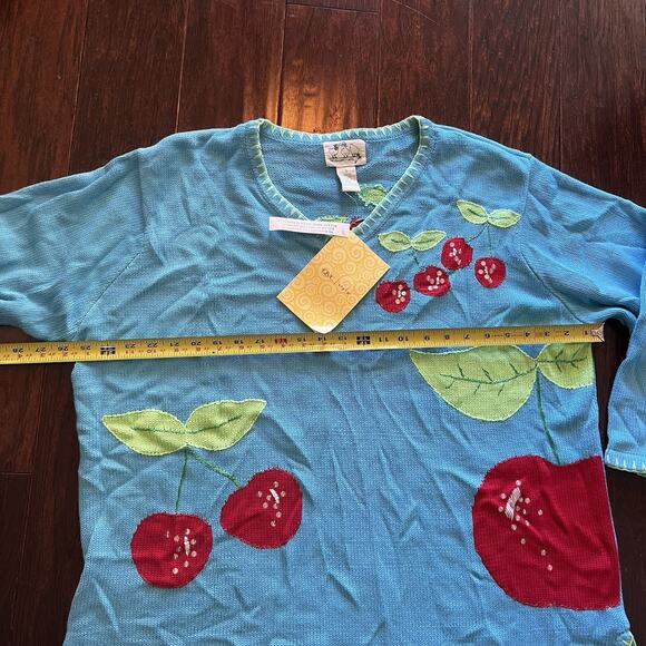NEW The Quacker Factory Women’s Sweater Sz 1X Cherries 🍒 & Appliqués New w Tags - Picture 6 of 9